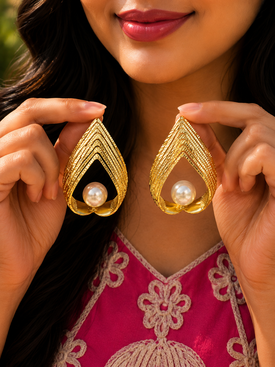 Pearl 3D gold earrings