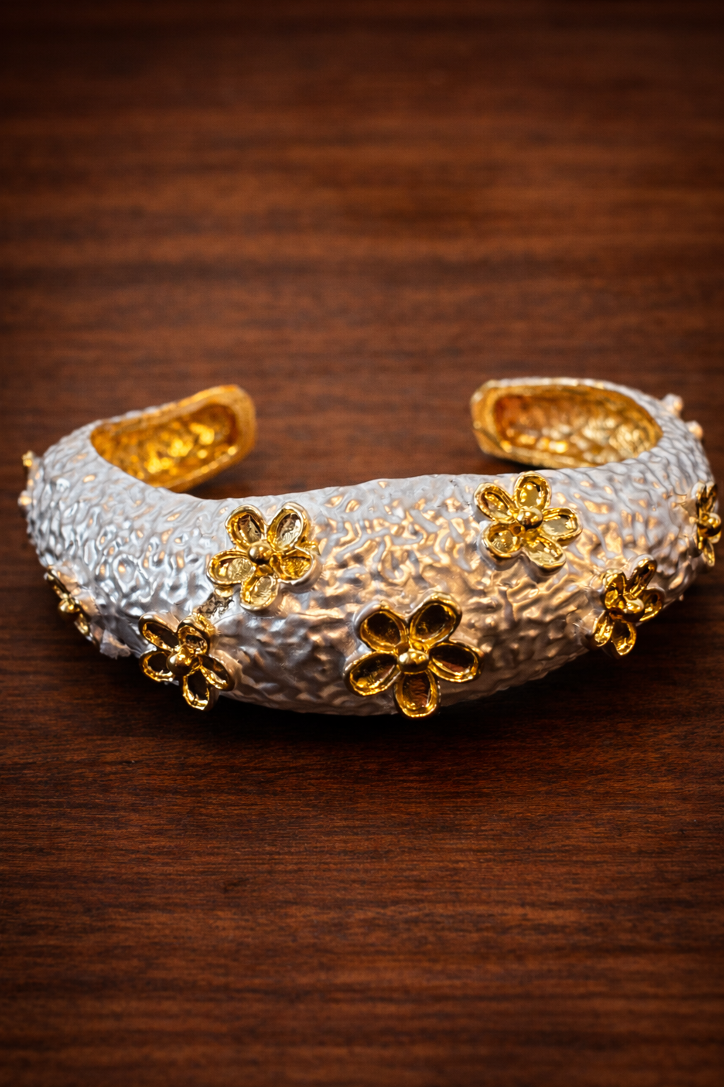 Silver handcuff with flowers