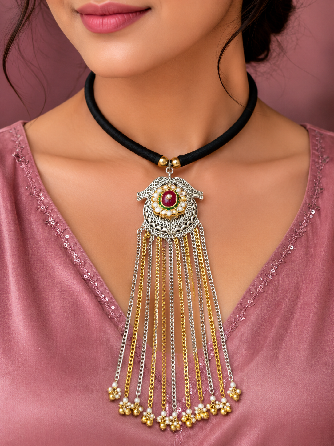 Black thread Boho Necklace