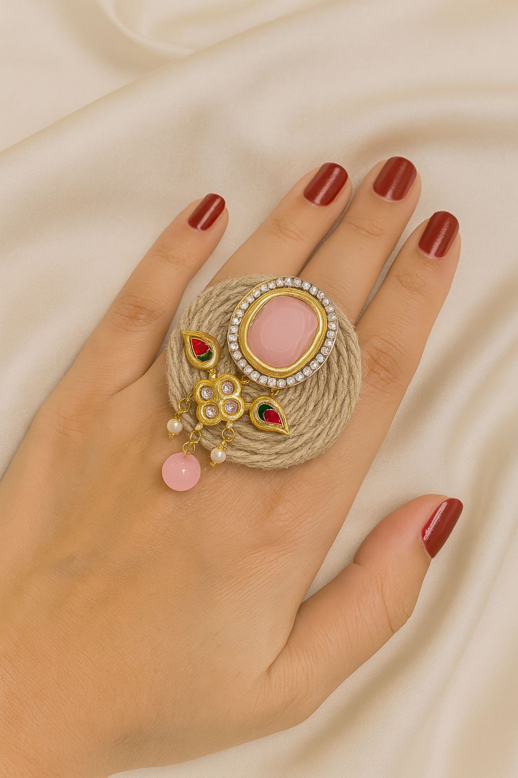 Pink Stone Jute ring