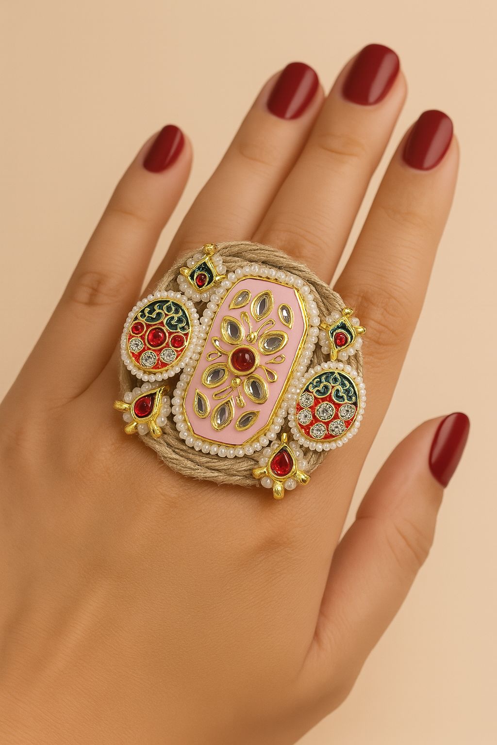 Pink enamel Jute ring