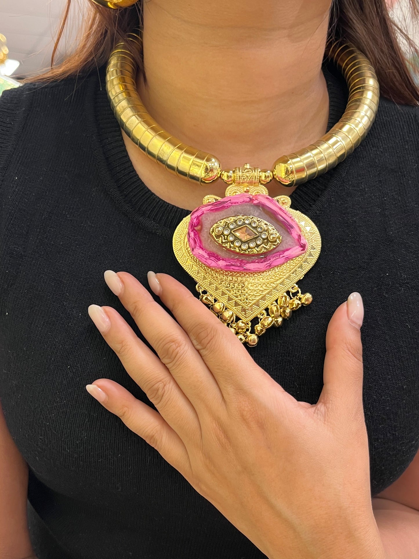 Pink Aiget stone Necklace
