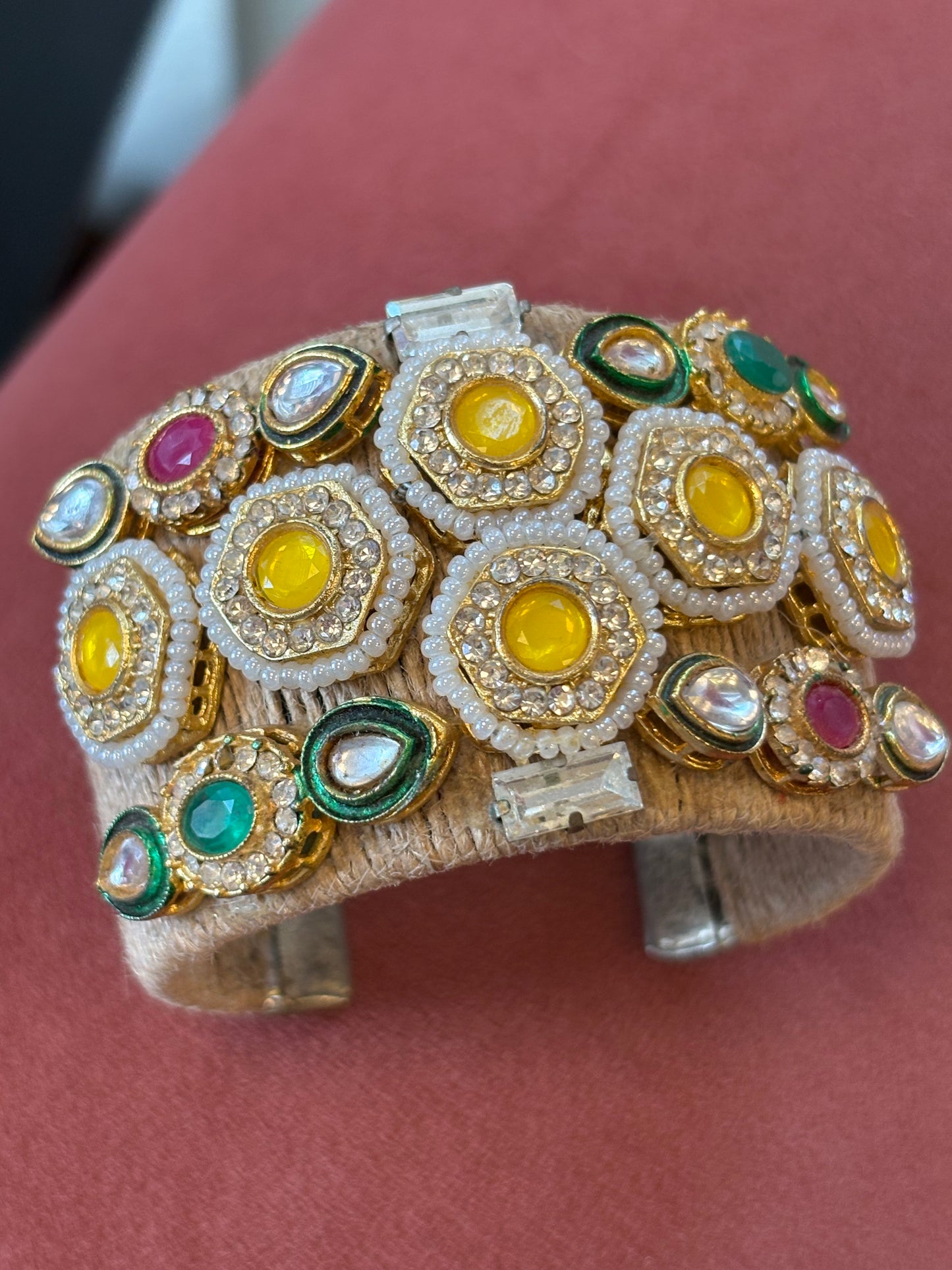 Yellow stone jute cuff