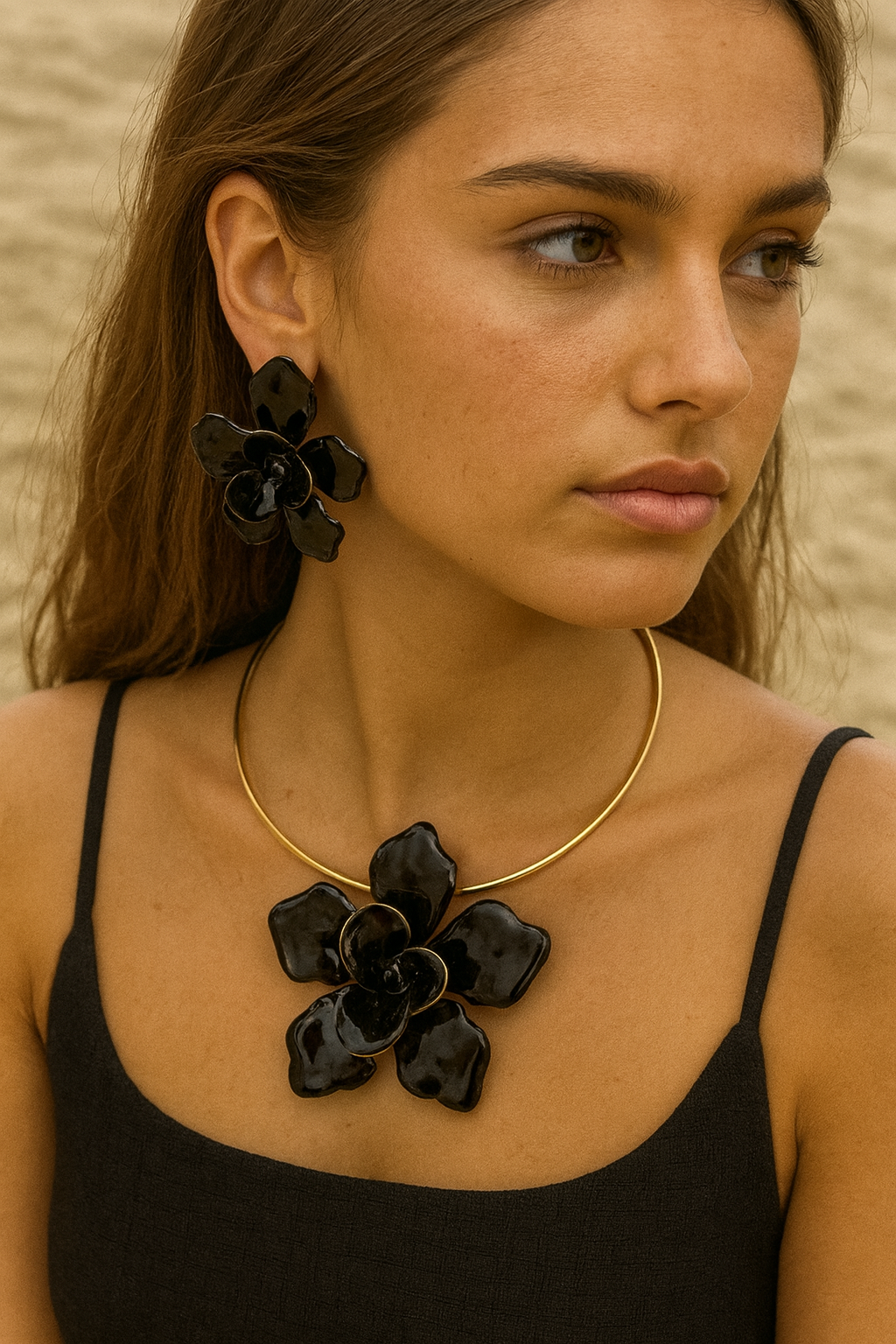Black Enamel Floral Set