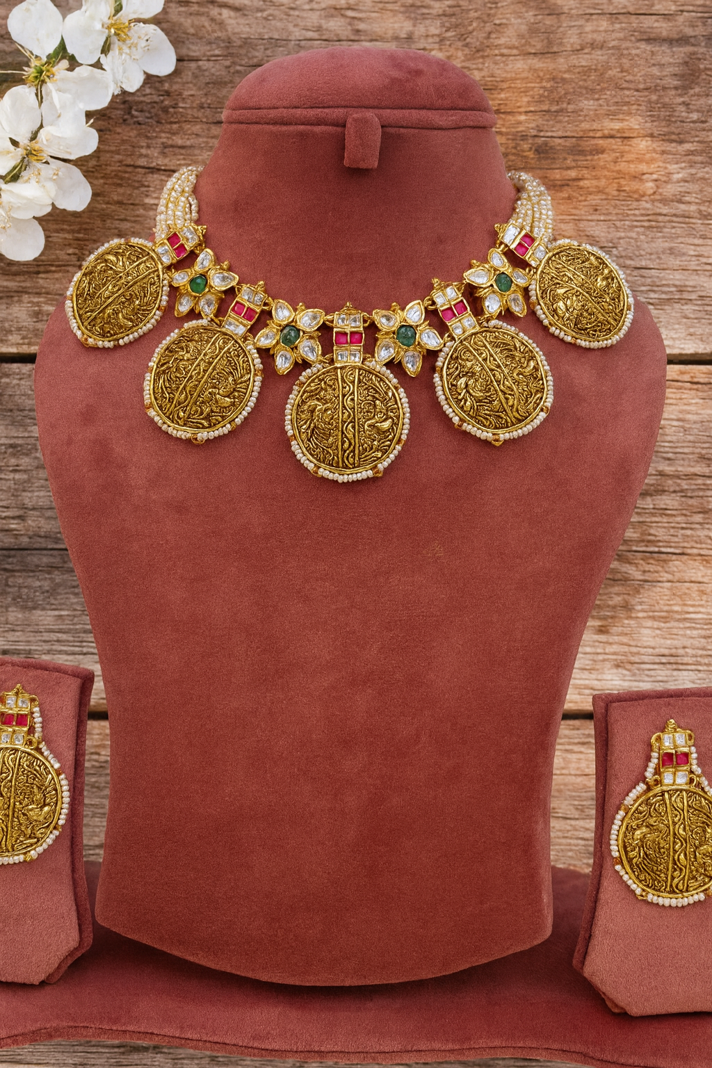 Round Polki temple set