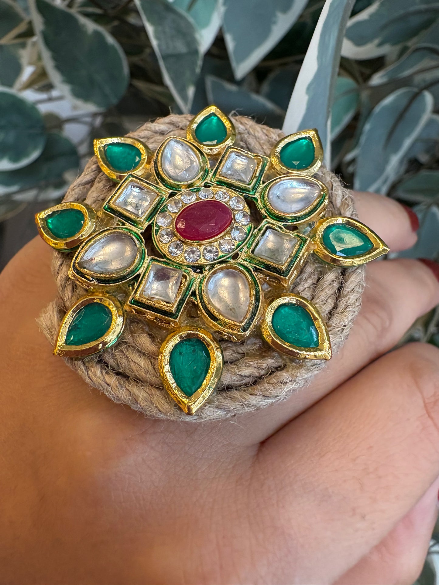 Green Polki star ring