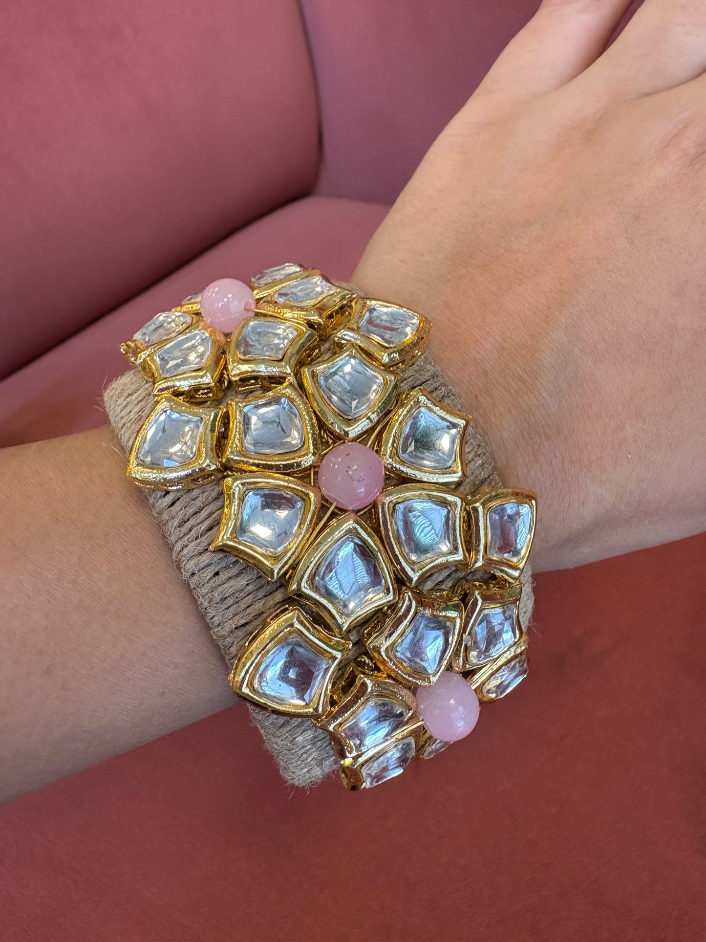 Polki Pink Jute Cuff