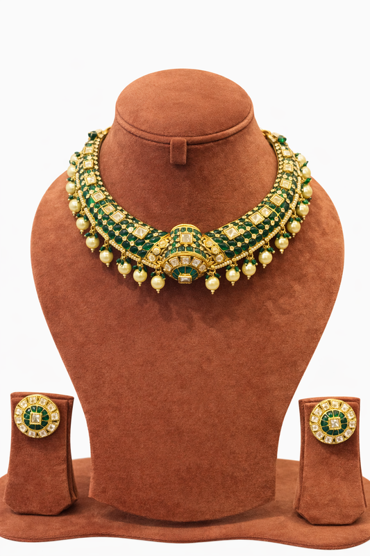 Green Polki Hasli set