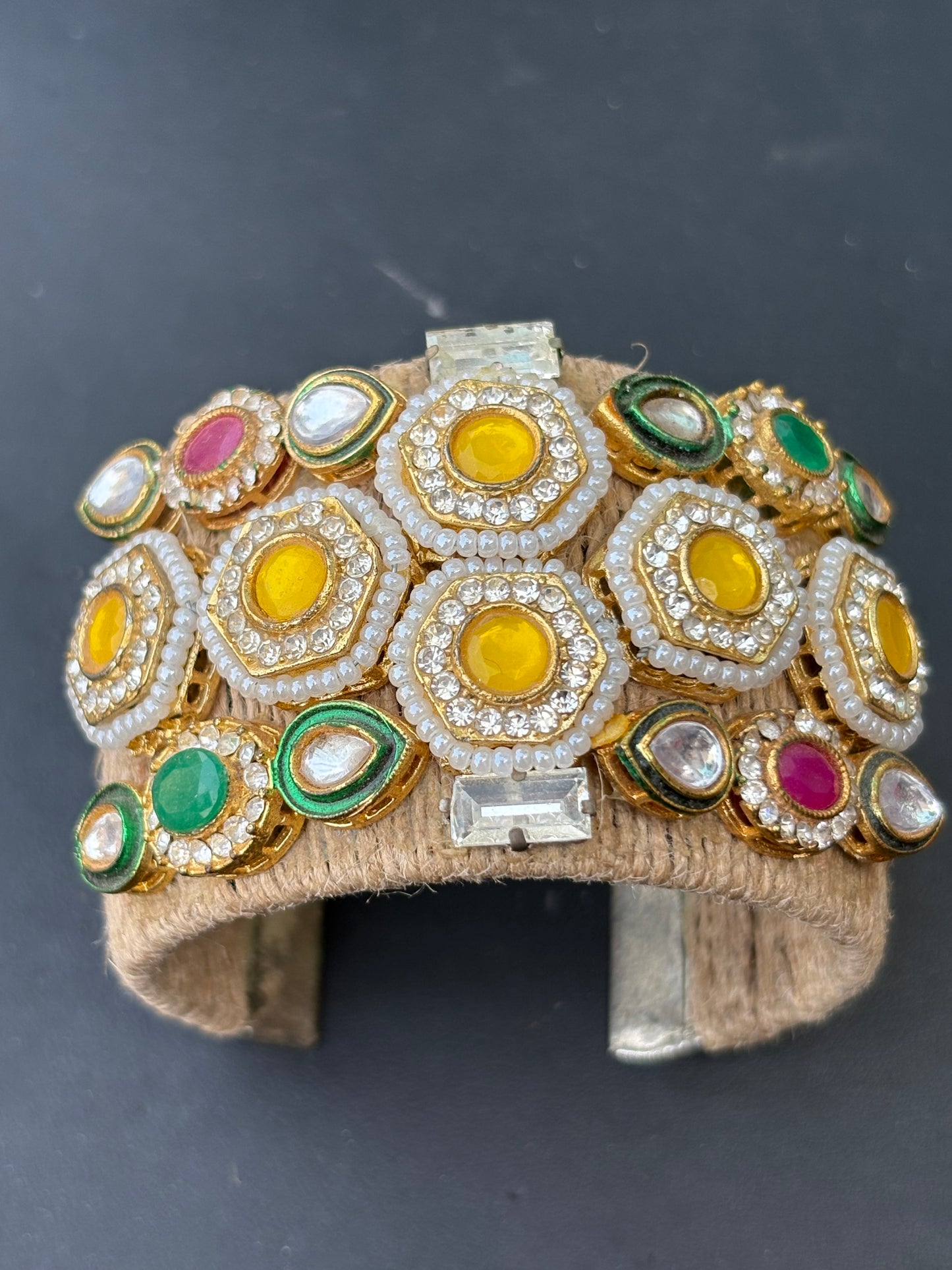 Yellow stone jute cuff
