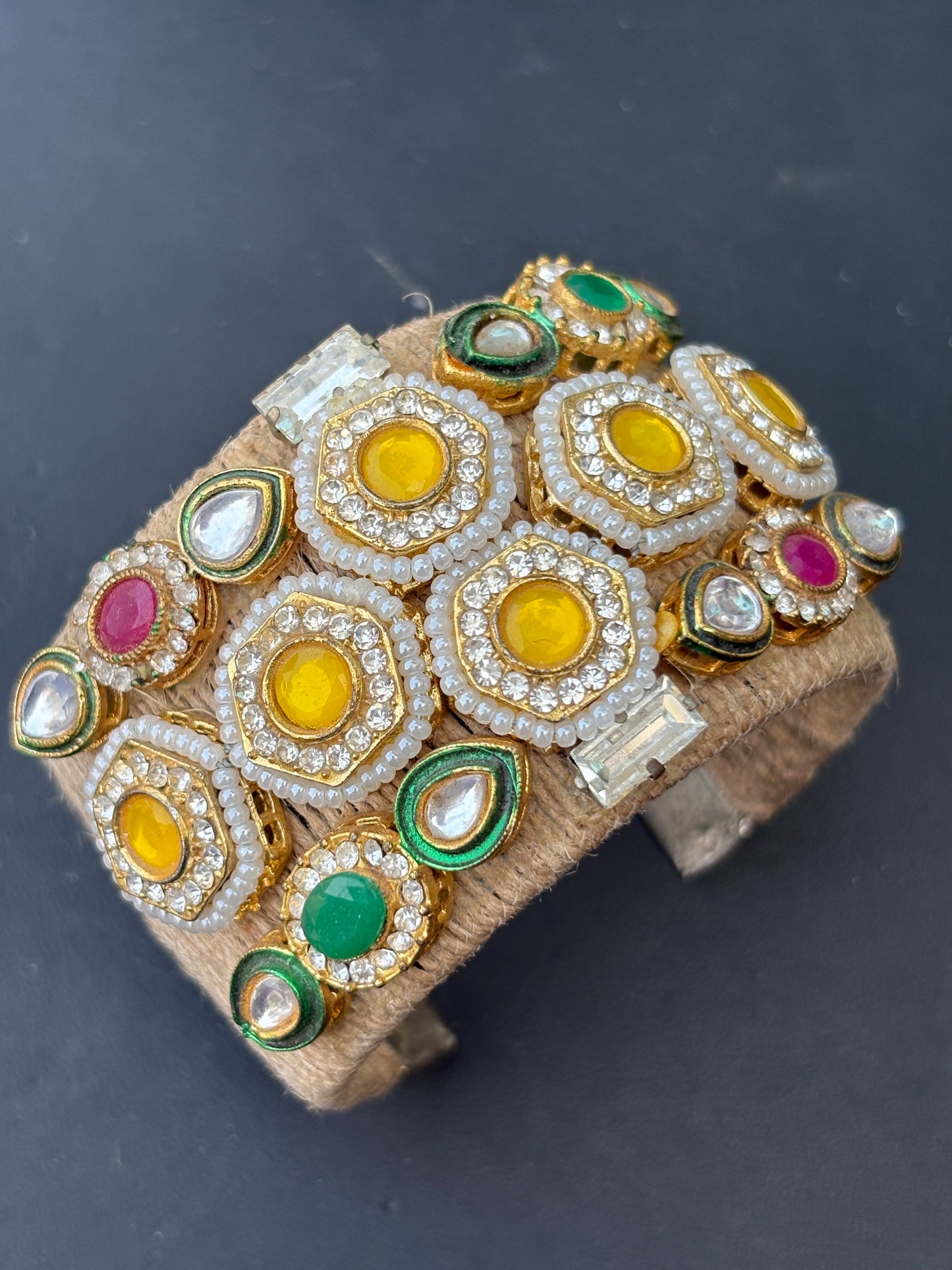 Yellow stone jute cuff