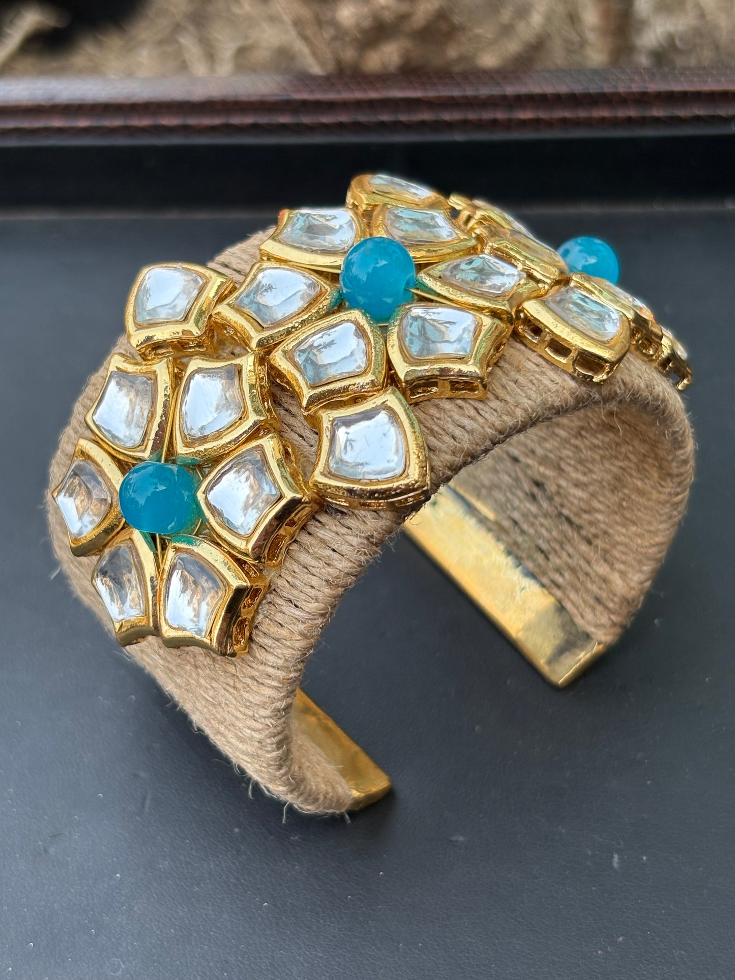 Blue kundan cuff