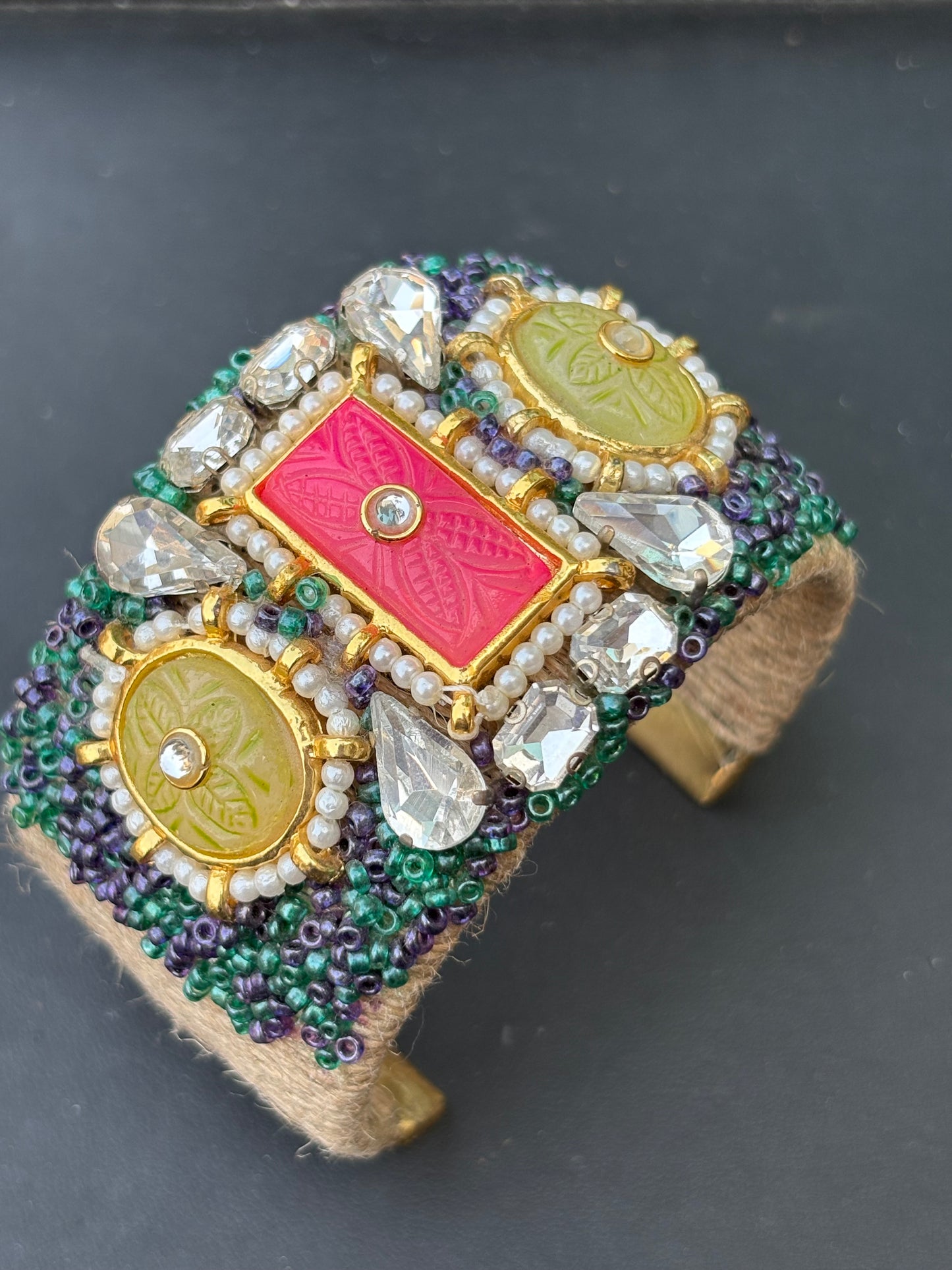 Beaded jute cuff