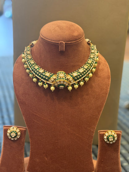 Green Polki Hasli set