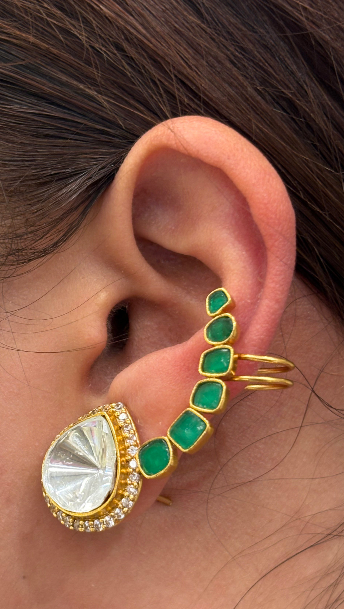 Emerald Polki Earcuff