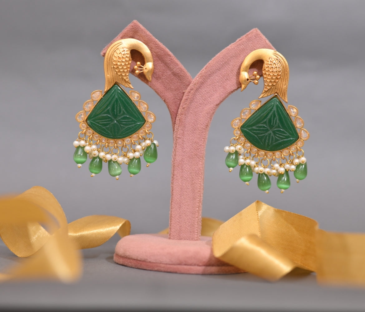 Season's Special Golden Green Earrings - Kiwibymusskan