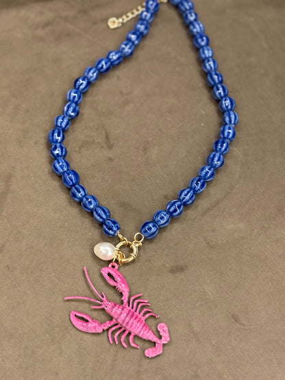 Lobster Lapis Necklace