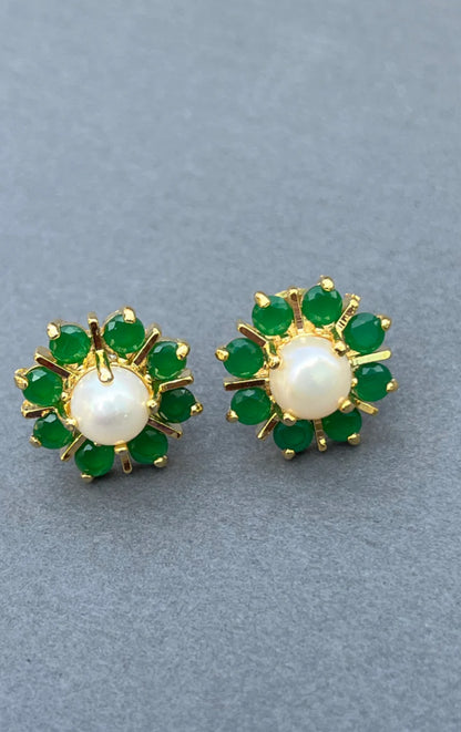 Green floral studs