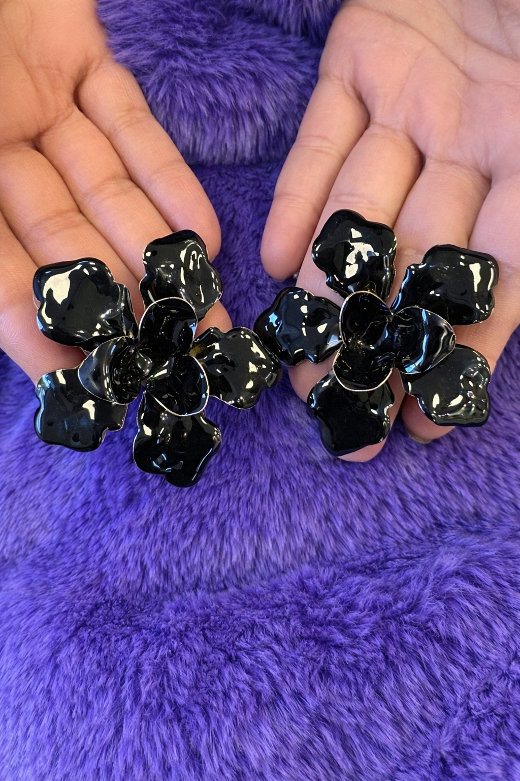 Black Enamel Floral Studs