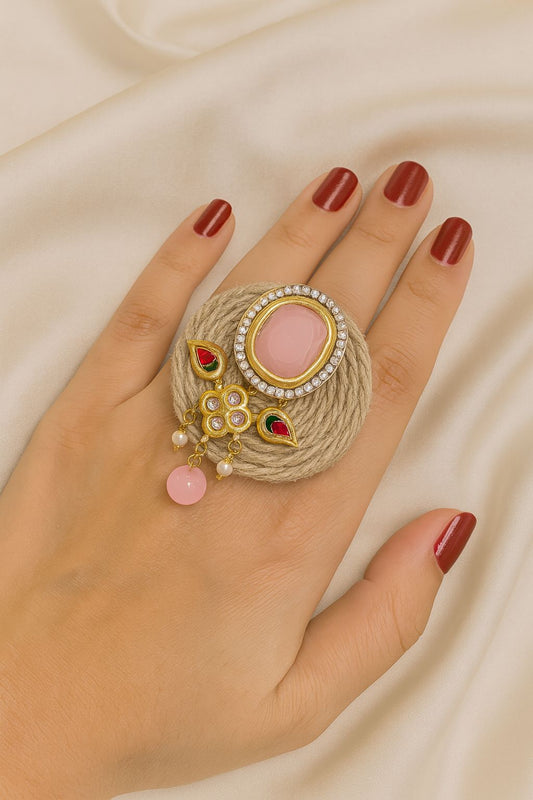 Pink Stone Jute ring