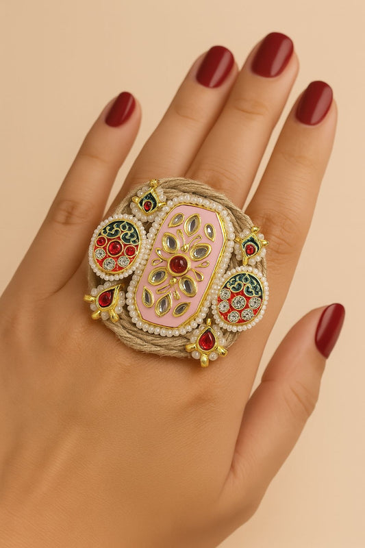 Pink enamel Jute ring