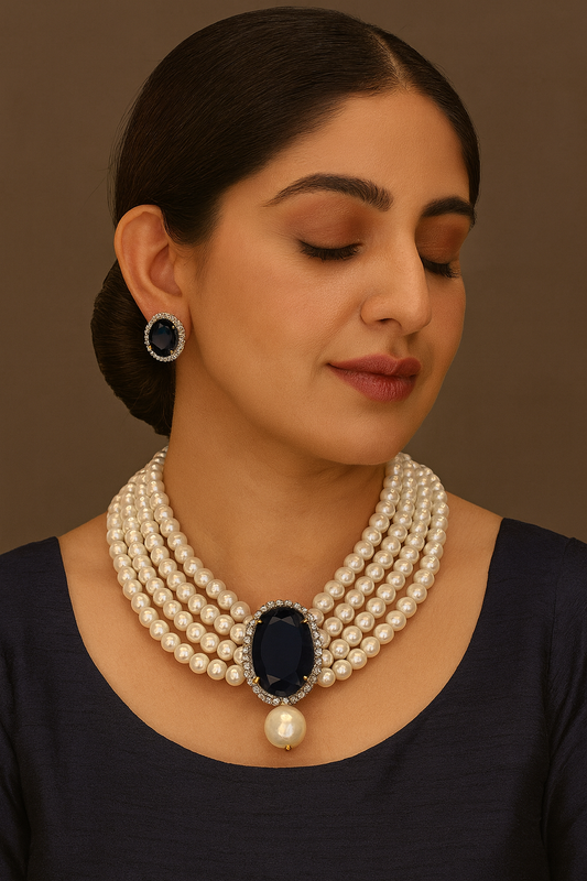 Pearl choker set -BlueSapphire