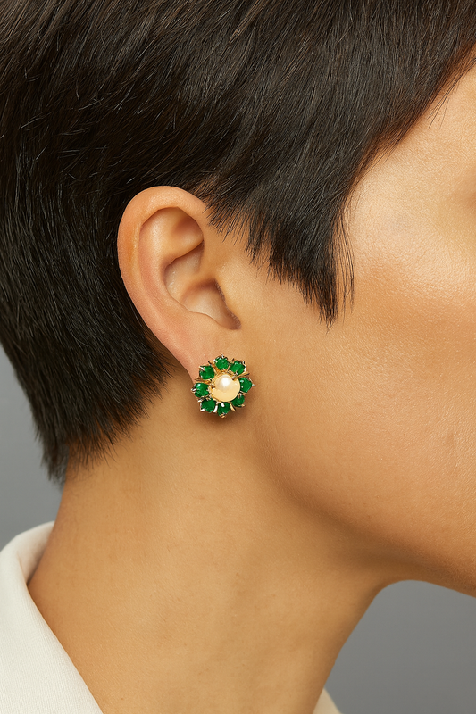 Green floral studs