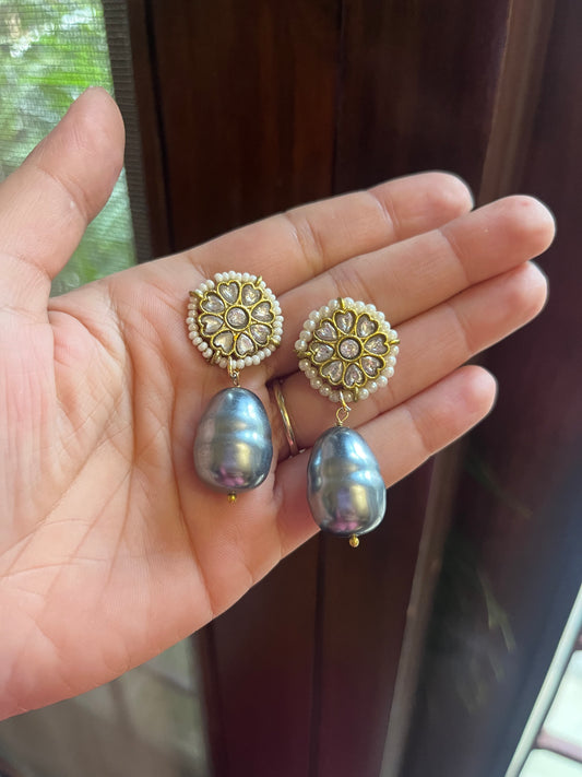 Grey pearl drop earrings