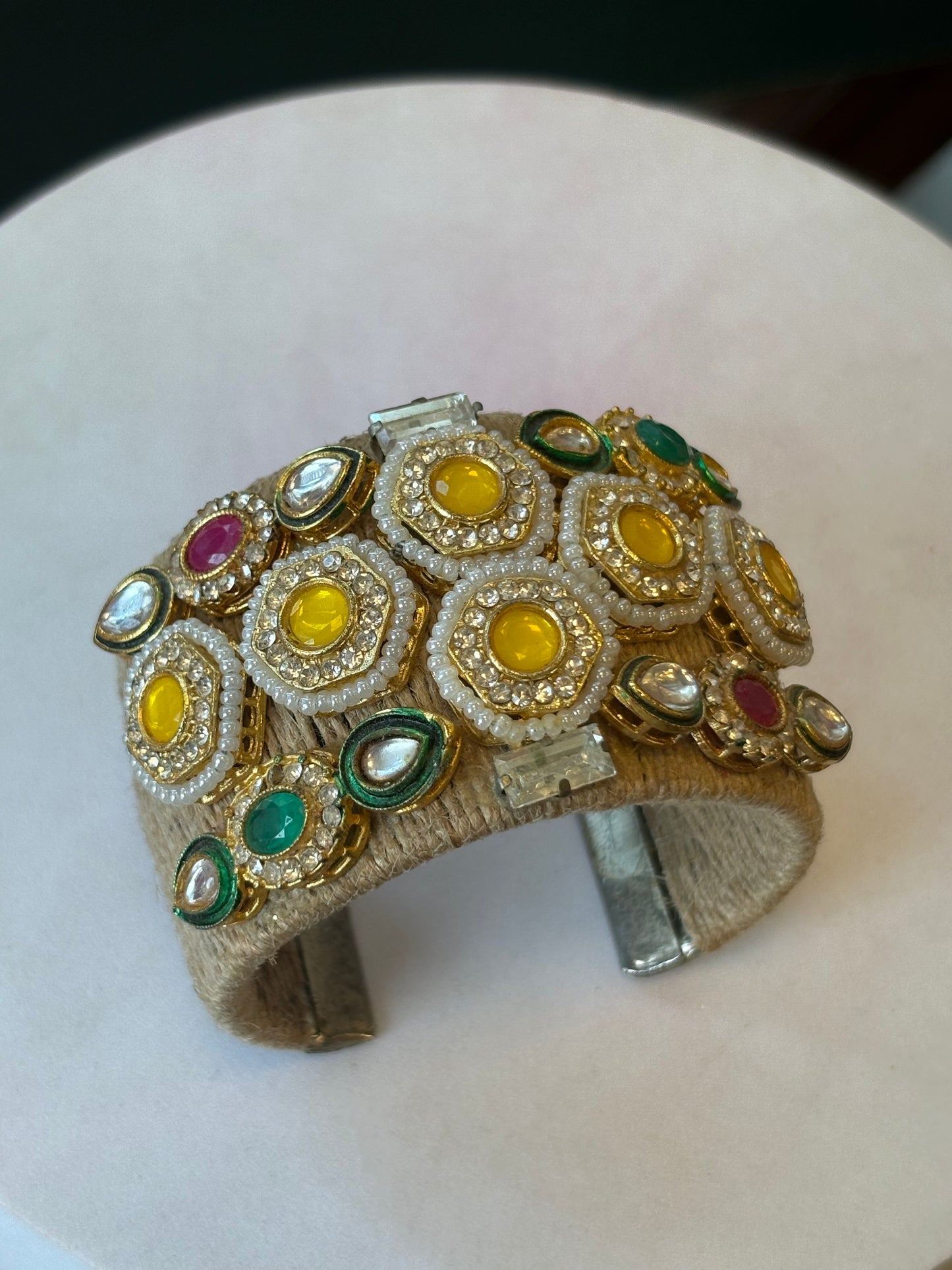 Yellow stone jute cuff