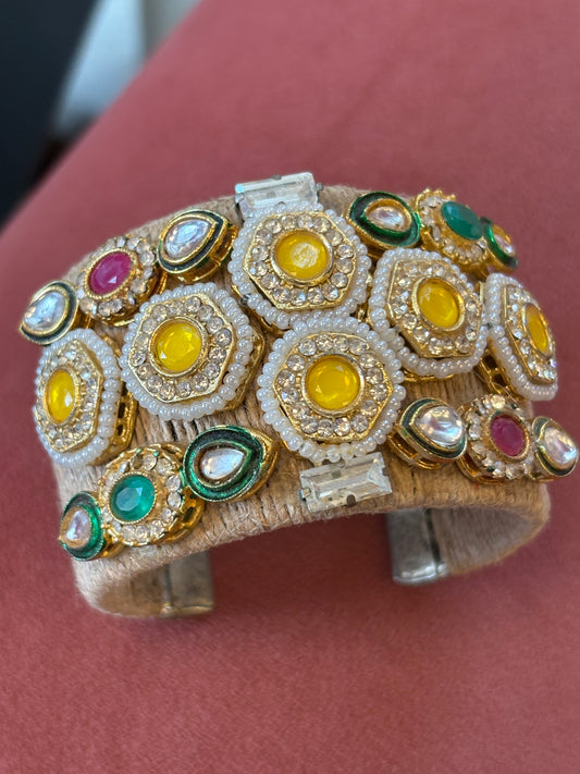 Yellow stone jute cuff