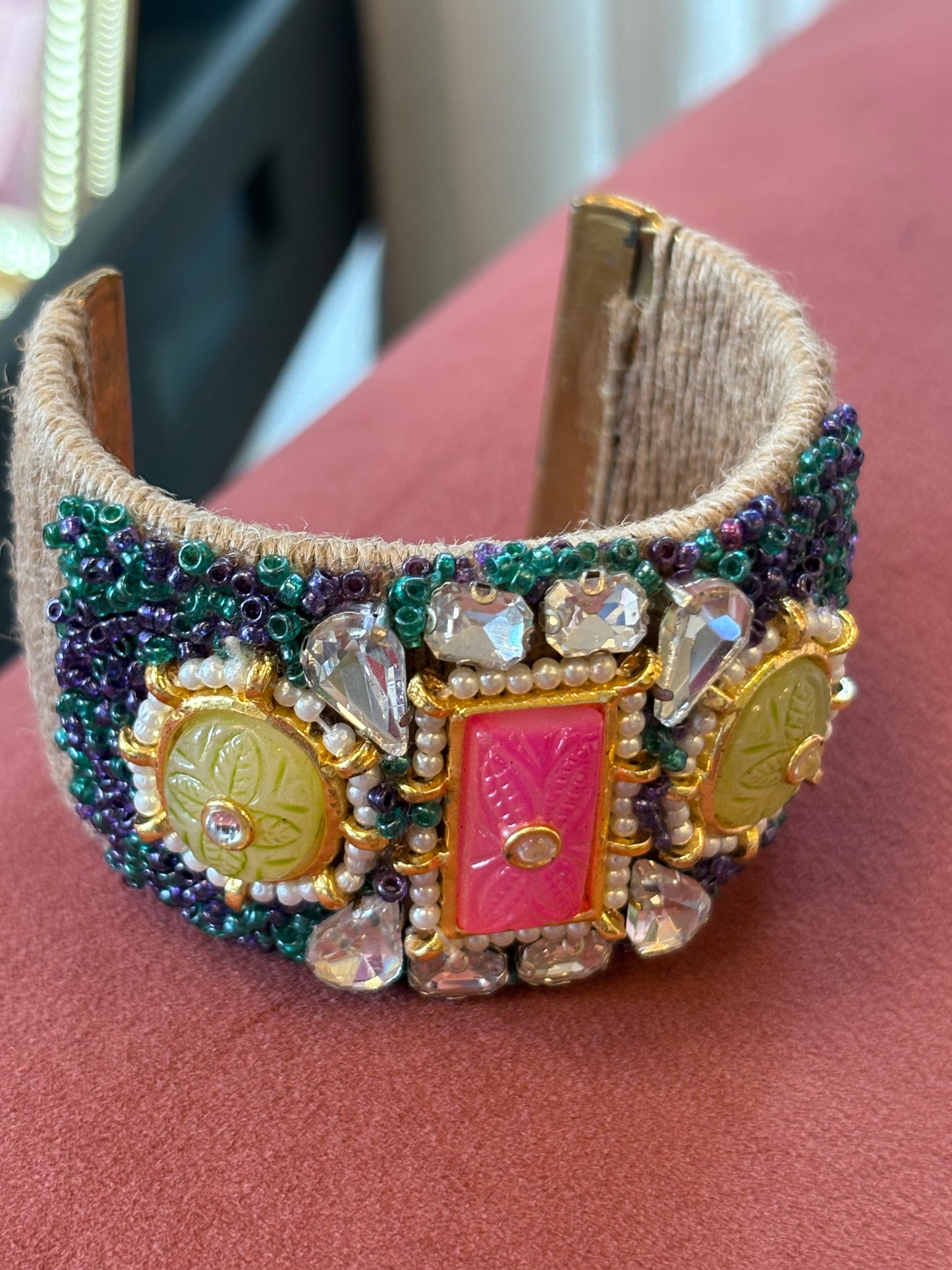 Beaded jute cuff