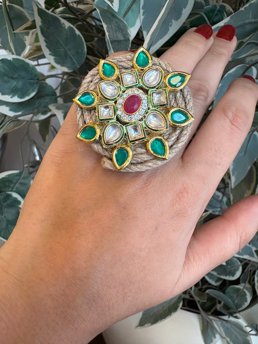 Green Polki star ring