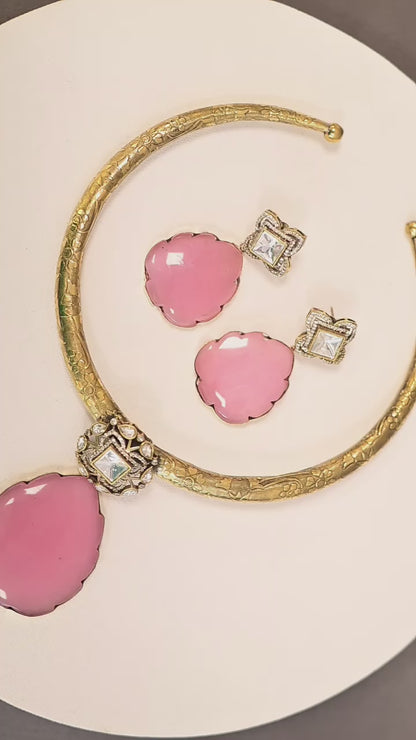 Rose quartz choker set